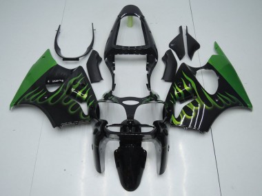 Cheapest 2000-2002 Black with Green Flame Kawasaki ZX6R Motorcyle Fairings Canada