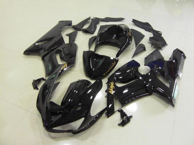 Cheapest 2005-2006 Glossy Black Gold Decals Kawasaki ZX6R Motorcycle Fairings Kits Canada Cheapest 2005-2006 Glossy Black Gold Decals Kawasaki ZX6R Motorcycle Fairings Kits Canada