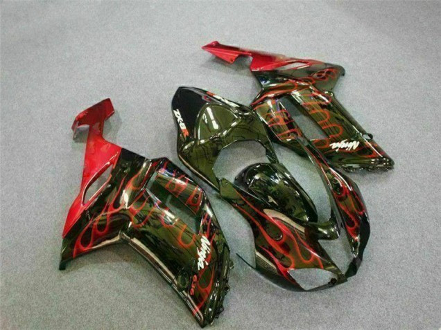 Cheapest 2007-2008 Black Red Flame Kawasaki ZX6R Motor Bike Fairings Canada Cheapest 2007-2008 Black Red Flame Kawasaki ZX6R Motor Bike Fairings Canada