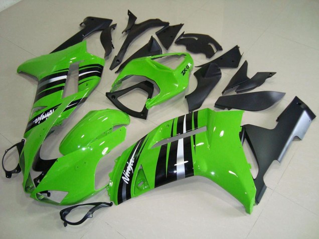Cheapest 2007-2008 Green and Silver Stripe Kawasaki ZX6R Motorcycle Fairings Kits Canada Cheapest 2007-2008 Green and Silver Stripe Kawasaki ZX6R Motorcycle Fairings Kits Canada