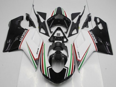 Cheapest 2007-2014 Black Green and White Ducati 848 1098 1198 Motorcycle Fairing Kit Canada