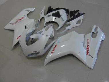 Cheapest 2007-2014 Pearl White with Red Decals Ducati 848 1098 1198 Motorcyle Fairings Canada