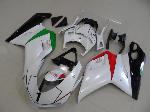 Cheapest 2007-2014 Peral White with Italy Flag Ducati 848 1098 1198 Motorcycle Fairings Kit Canada