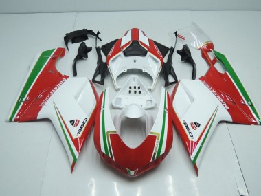 Cheapest 2007-2014 White and Red with Green Stripe Ducati 848 1098 1198 Motorcylce Fairings Canada
