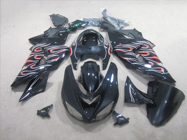 Cheapest 2006-2007 Black White Red Flame Kawasaki ZX10R Motorbike Fairing Canada Cheapest 2006-2007 Black White Red Flame Kawasaki ZX10R Motorbike Fairing Canada