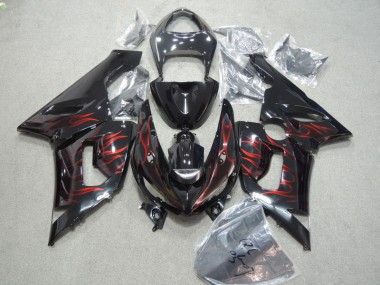 Cheapest 2005-2006 Black Red Flame Kawasaki ZX6R Bike Fairing Kit Canada