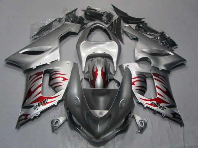 Cheapest 2005-2006 Silver Red Flame Ninja Kawasaki ZX6R Motorcycle Replacement Fairings Canada Cheapest 2005-2006 Silver Red Flame Ninja Kawasaki ZX6R Motorcycle Replacement Fairings Canada