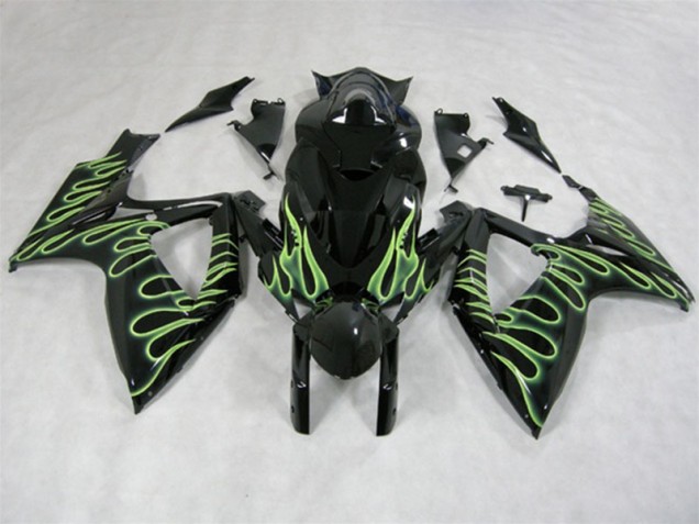 Cheapest 2006-2007 Black Green Flame Suzuki GSXR600 Motorcycle Fairings Canada Cheapest 2006-2007 Black Green Flame Suzuki GSXR600 Motorcycle Fairings Canada