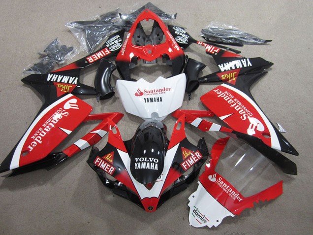 Cheapest 2007-2008 Black Red White Santander Yamaha YZF R1 Motorbike Fairing Kits Canada